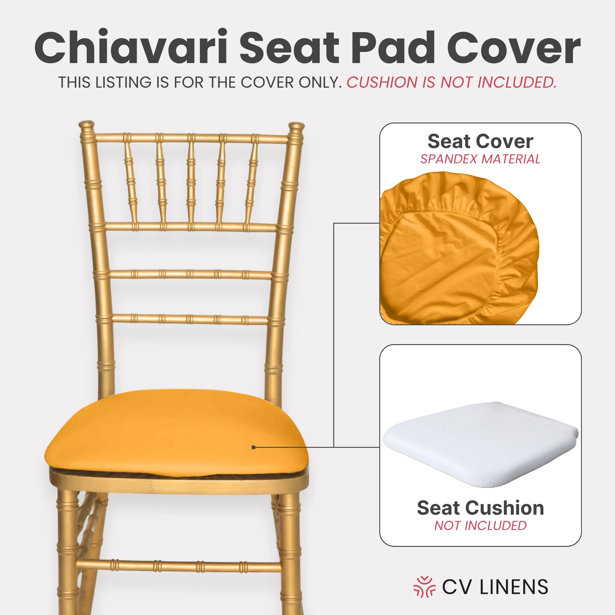 5 pcs/pk Spandex Chiavari Seat Pad Cover - Canary Yellow - Image 3