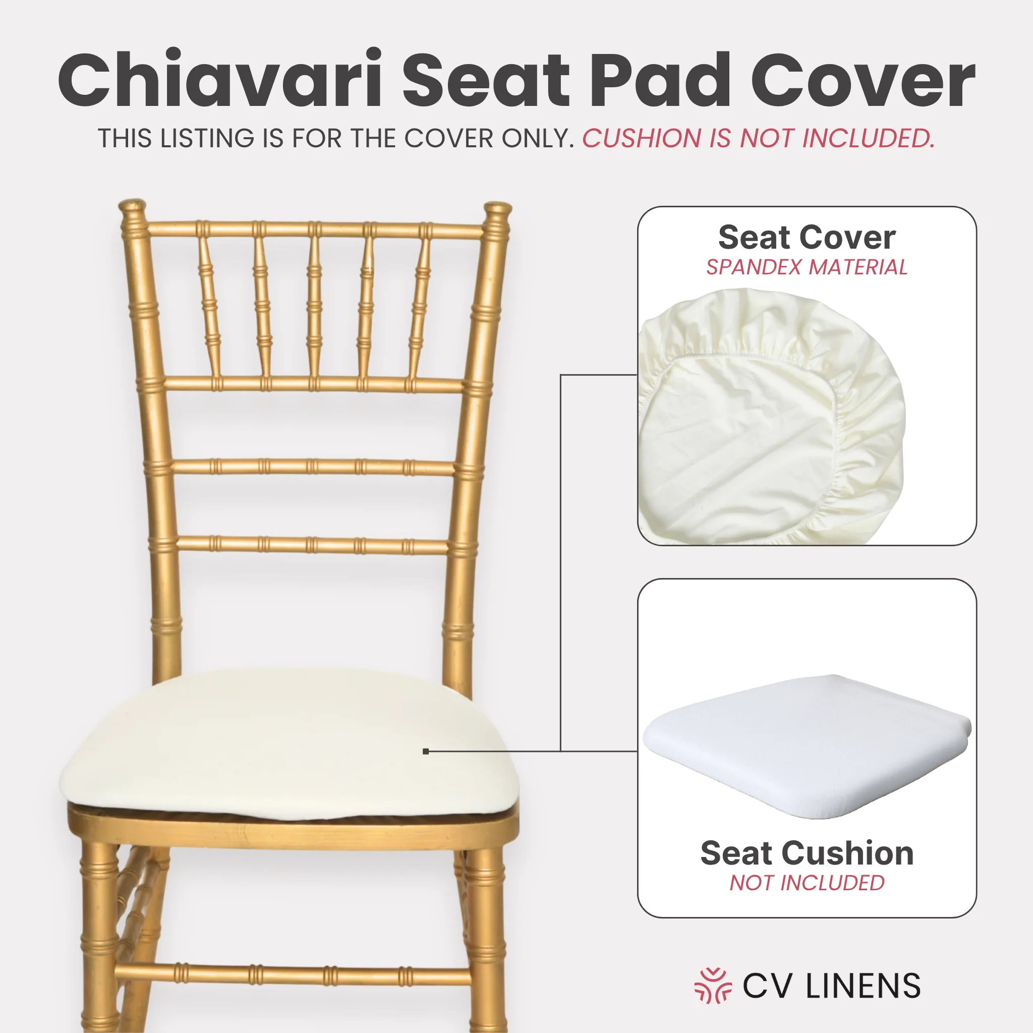 5 pcs/pk Spandex Chiavari Seat Pad Cover - Ivory - Image 3