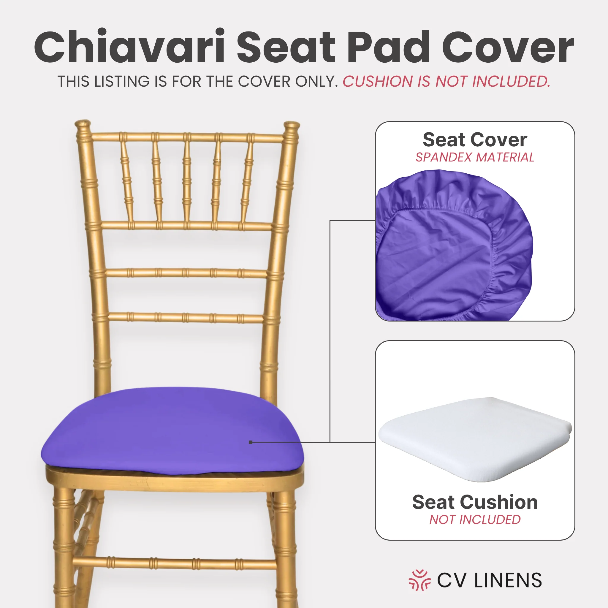 5 pcs/pk Spandex Chiavari Seat Pad Cover - Purple - Image 3