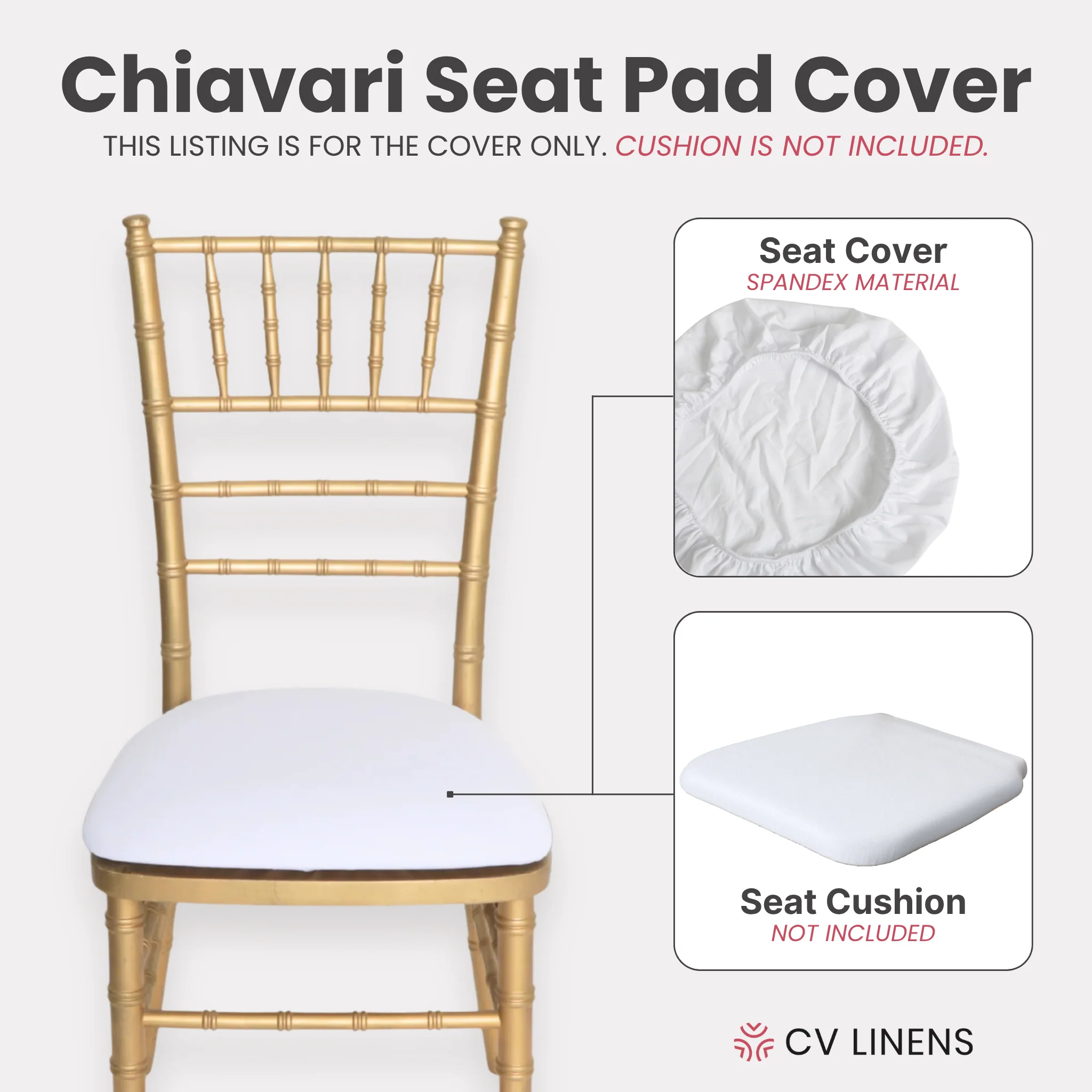 5 pcs/pk Spandex Chiavari Seat Pad Cover - White - Image 3