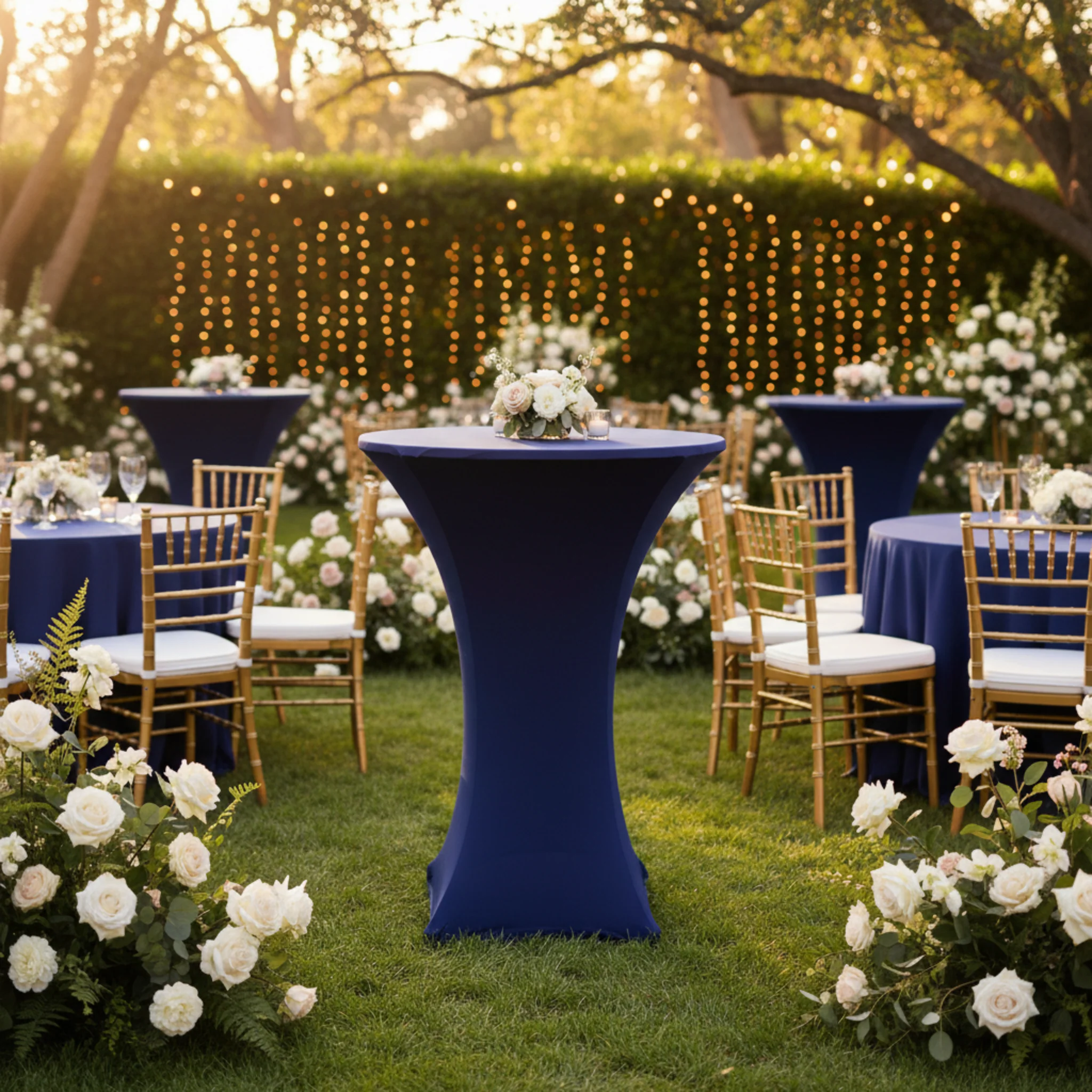 Spandex Cocktail Table Cover 30" Round - Navy Blue - Image 2