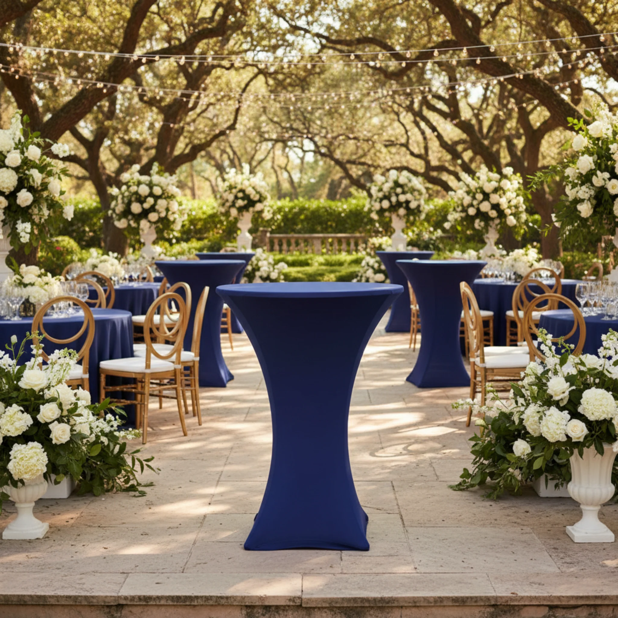 Spandex Cocktail Table Cover 30" Round - Navy Blue - Image 3