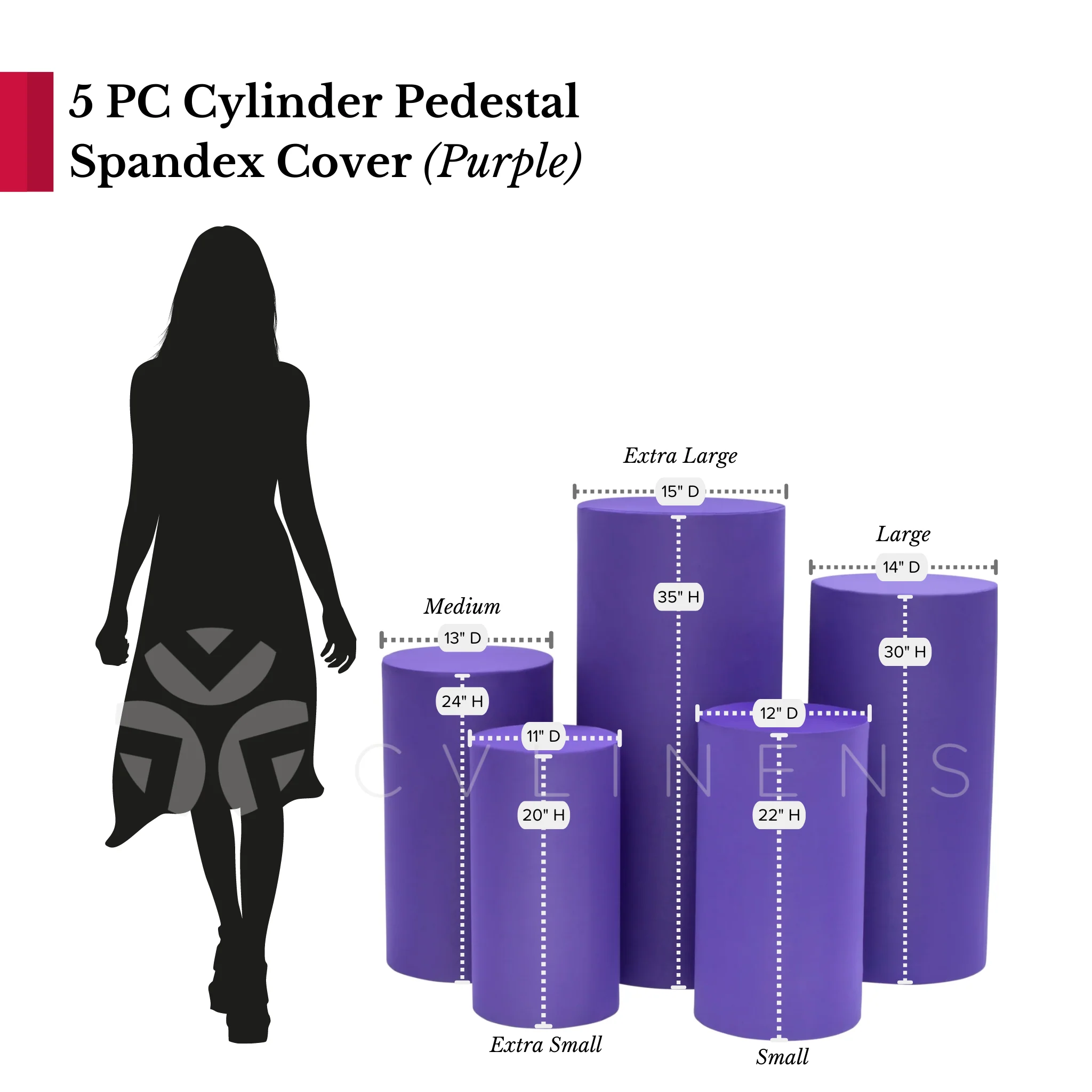 Spandex Pillar Covers for Metal Cylinder Pedestal Stands 5 pcs/set - Purple - Image 3