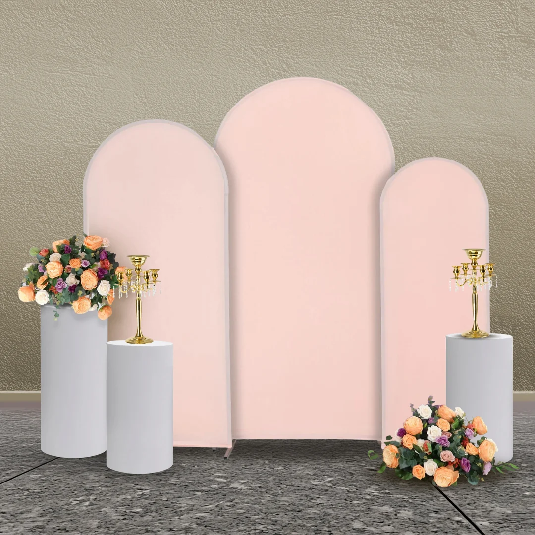 Spandex Covers for Trio Arch Frame Backdrop 3pc/set - Blush/Rose Gold - Image 4