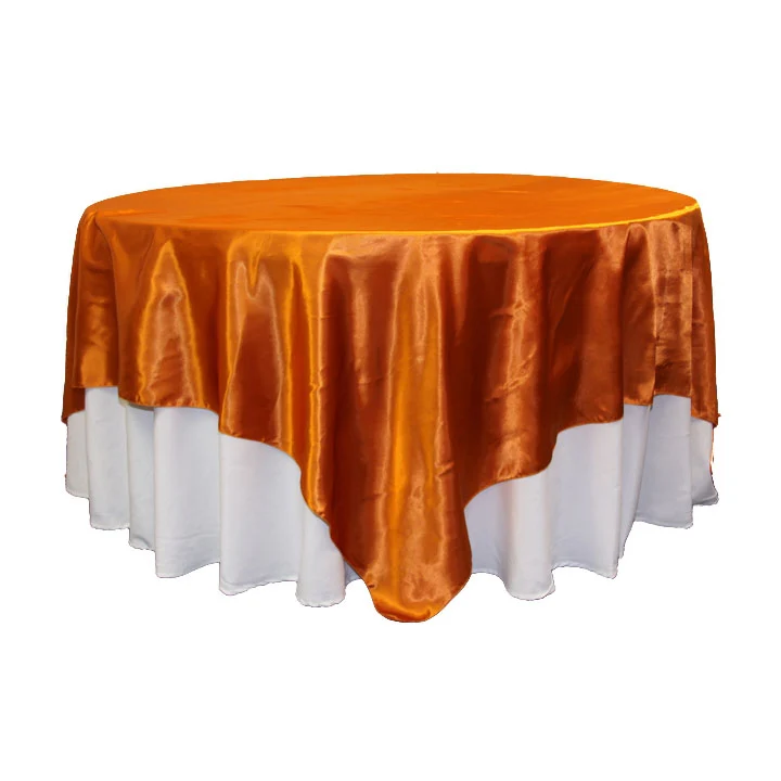 Square 90"x90" Satin Table Overlay - Burnt Orange