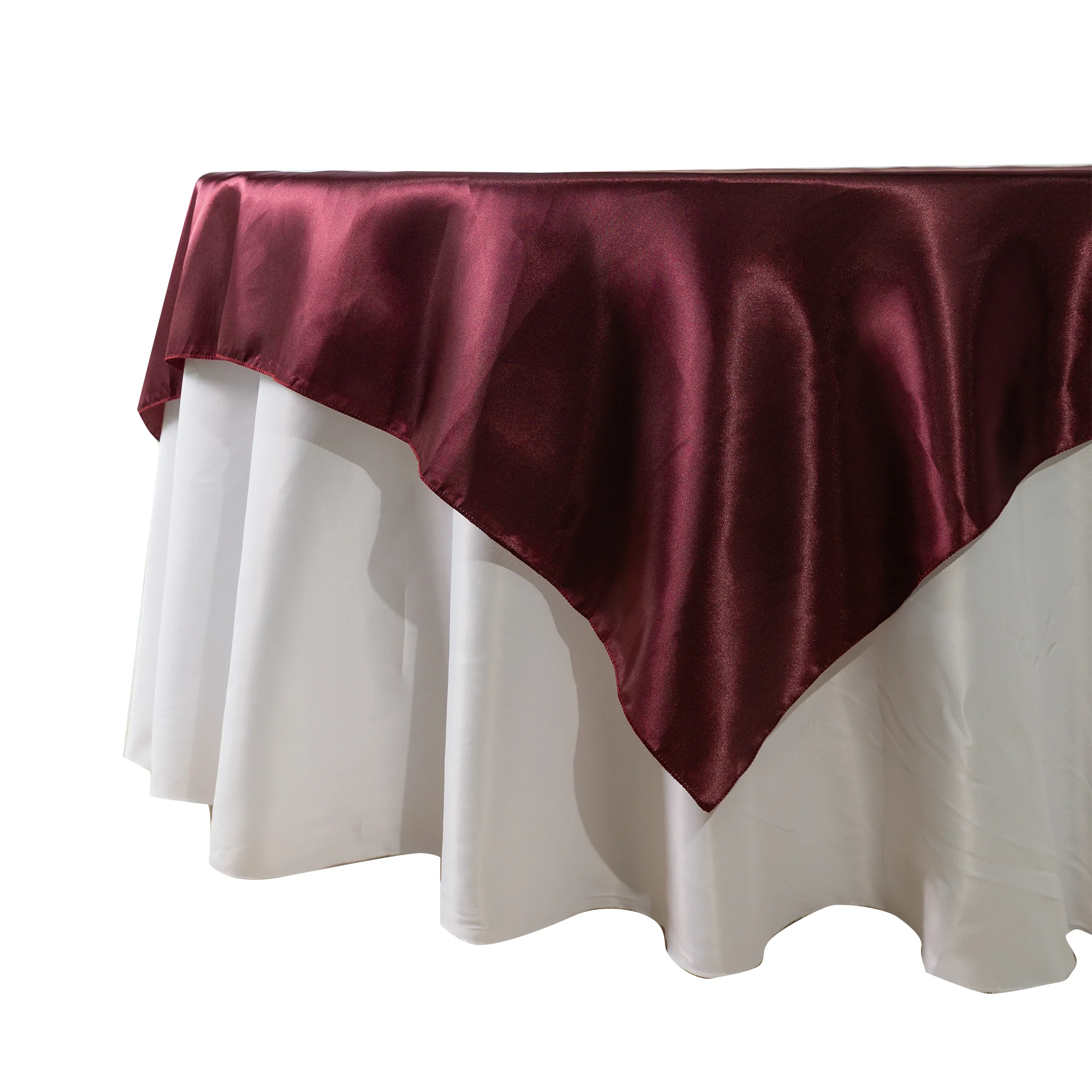 Square 90"x90" Satin Table Overlay - Cabernet - Image 2