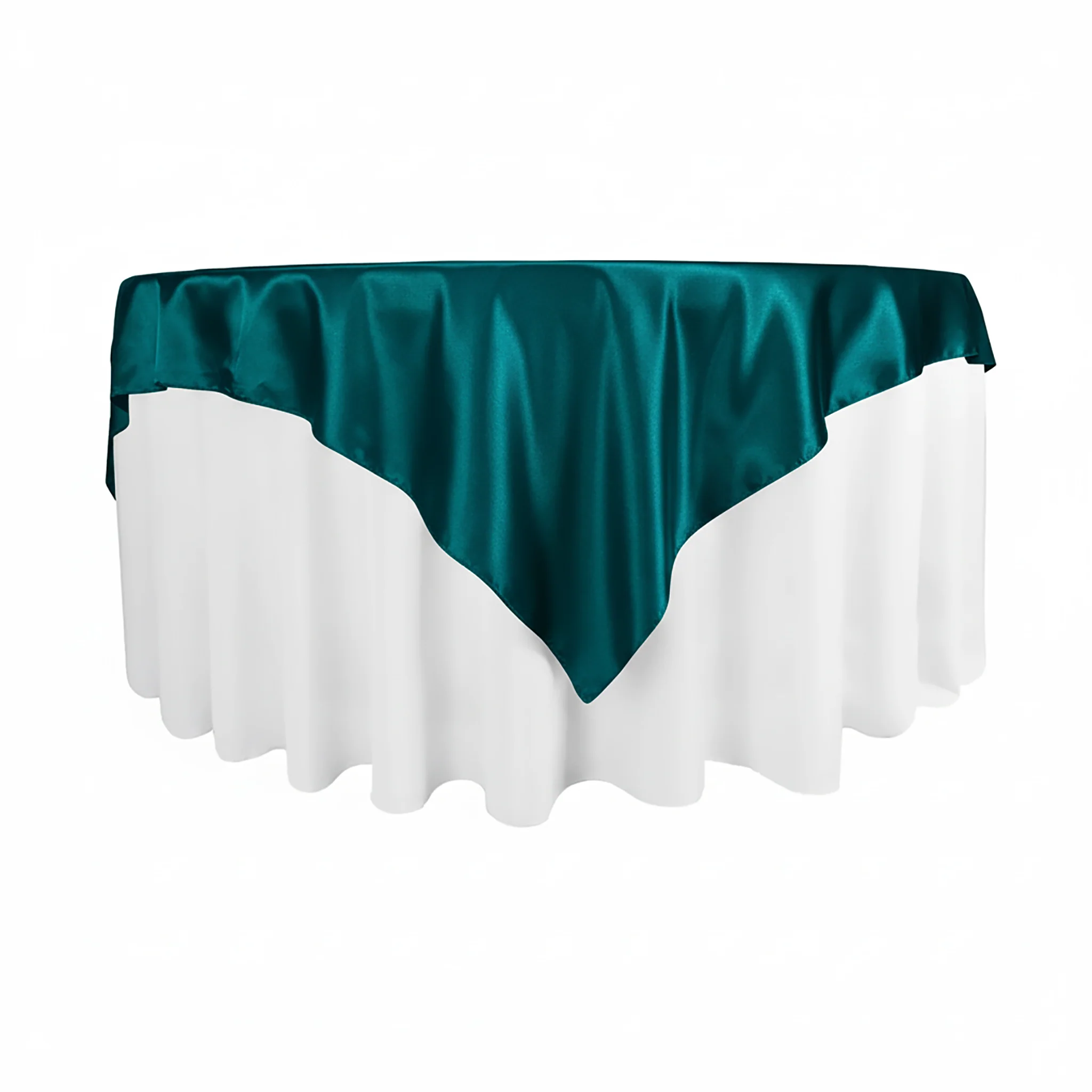 Square 90"x90" Satin Table Overlay - Peacock