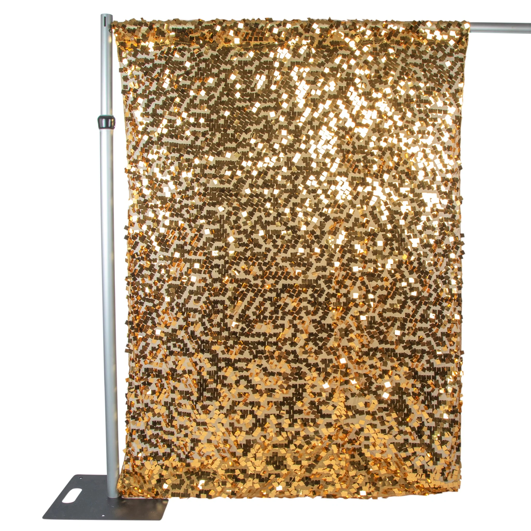 Square Payette Sequin 10ft H x 52" W Drape/Backdrop panel - Gold - Image 3
