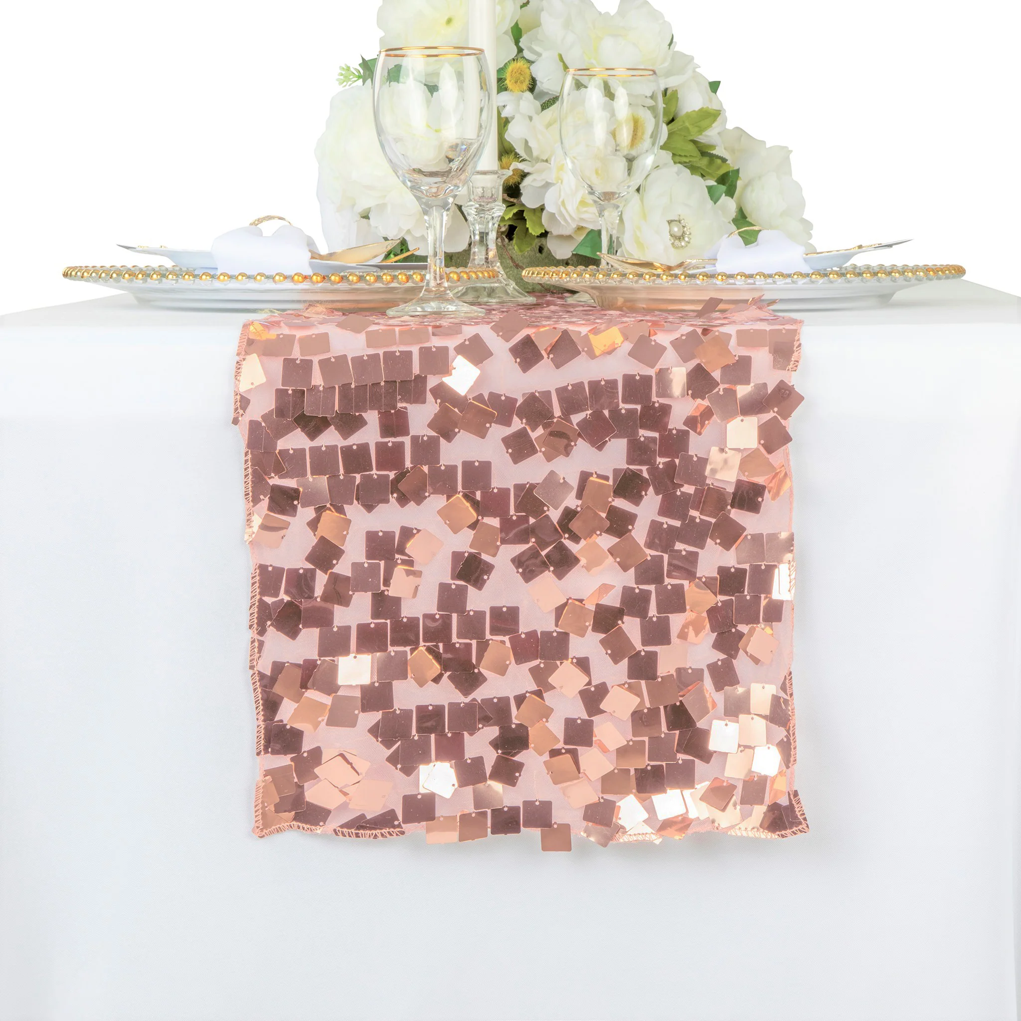 Square Payette Sequin Table Runner - Blush/Rose Gold - Image 2
