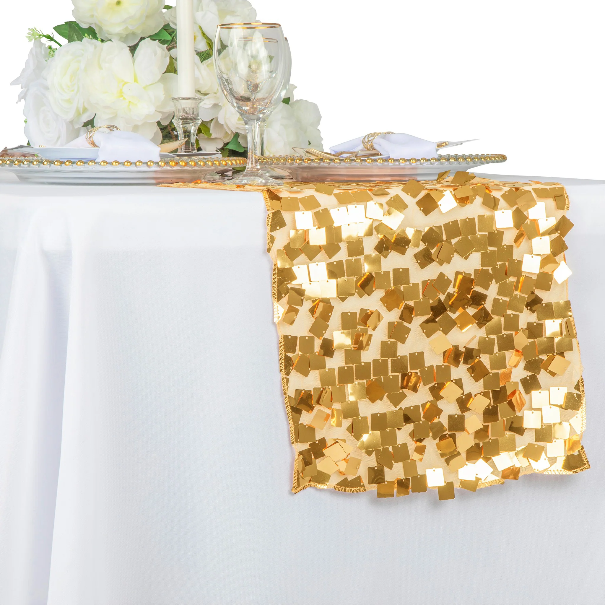 Square Payette Sequin Table Runner - Gold - Image 4