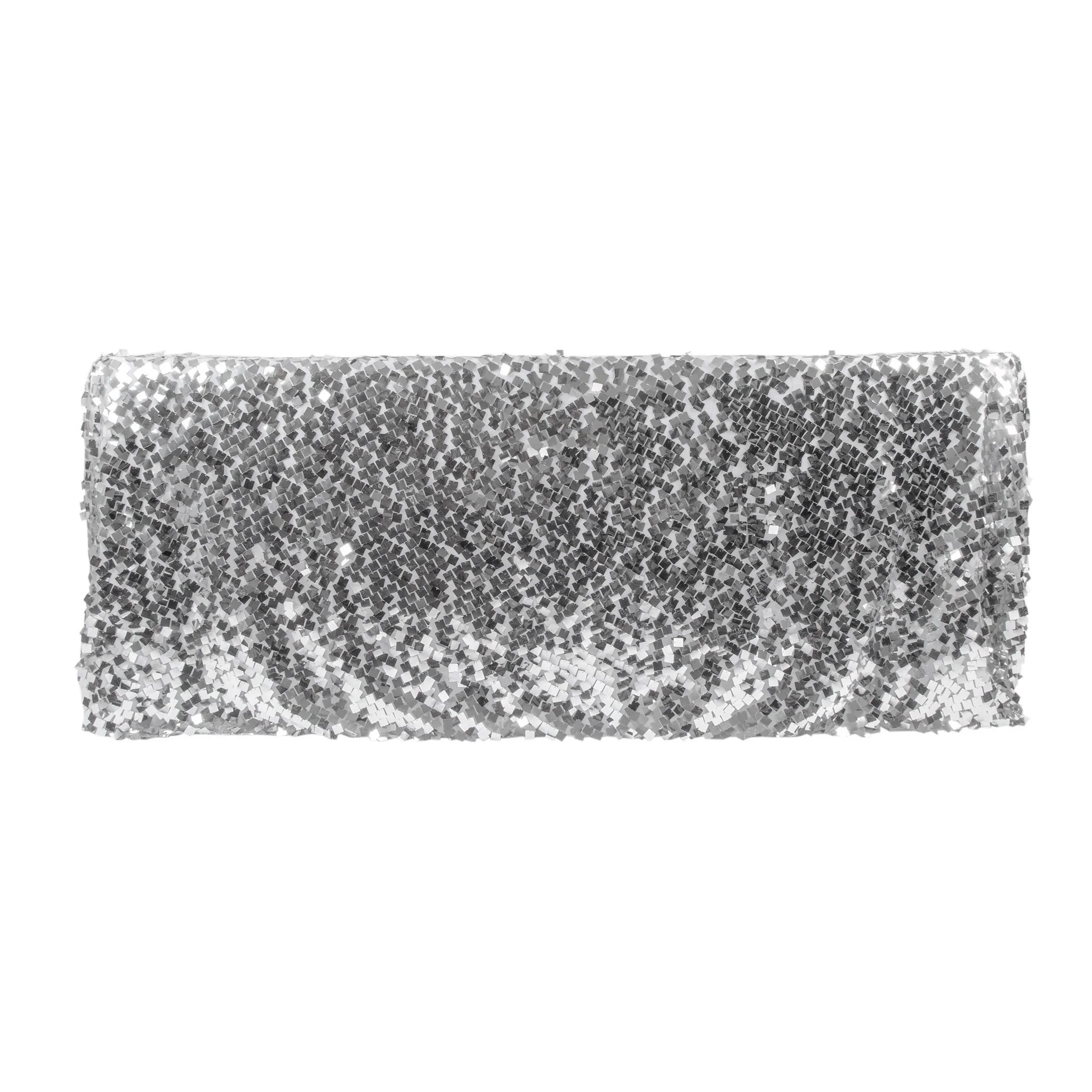 Square Payette Sequin Tablecloth 90"x156" Rectangular - Silver - Image 2