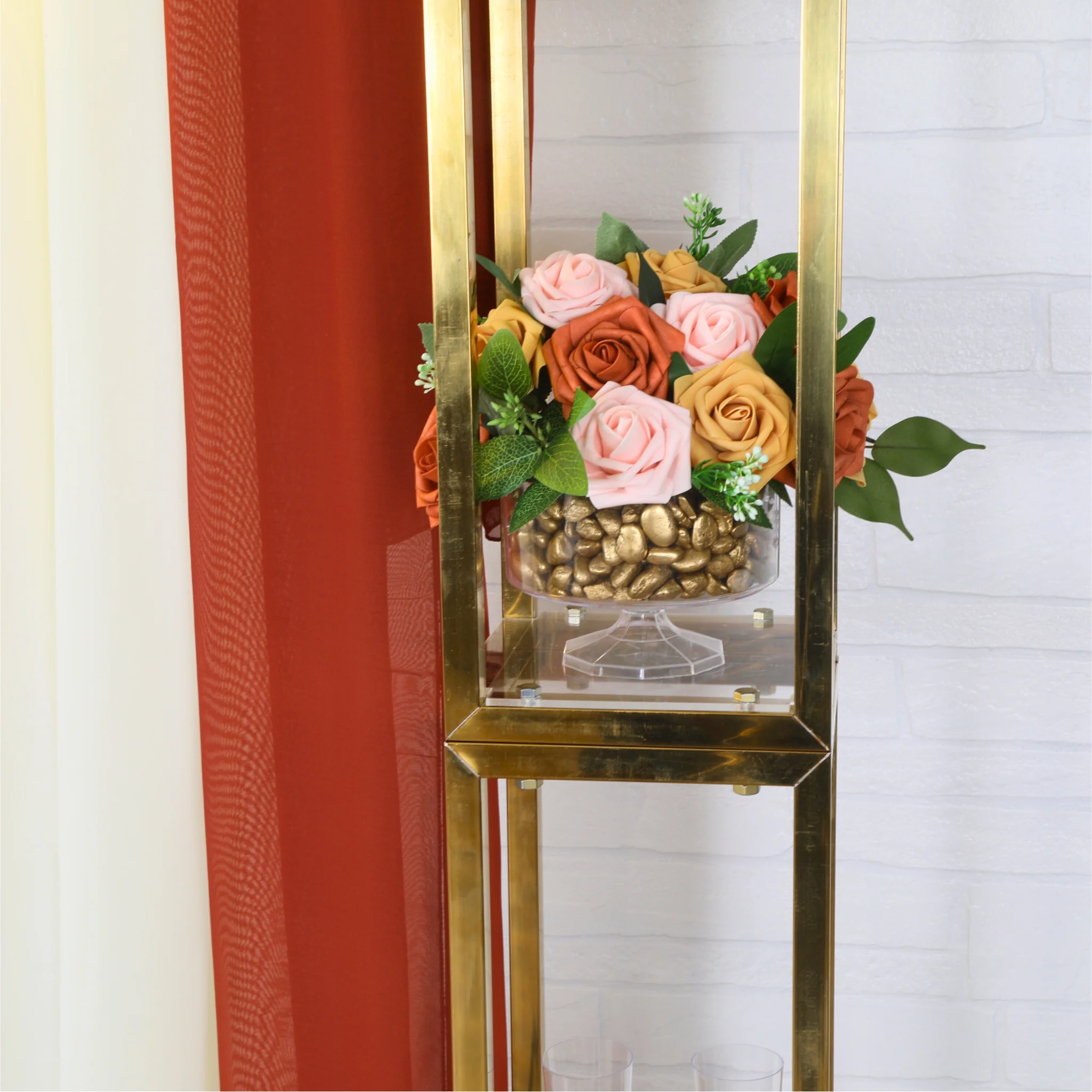 Square Pillar Wedding Arch Backdrop Stand with Shelves - Gold - Image 3