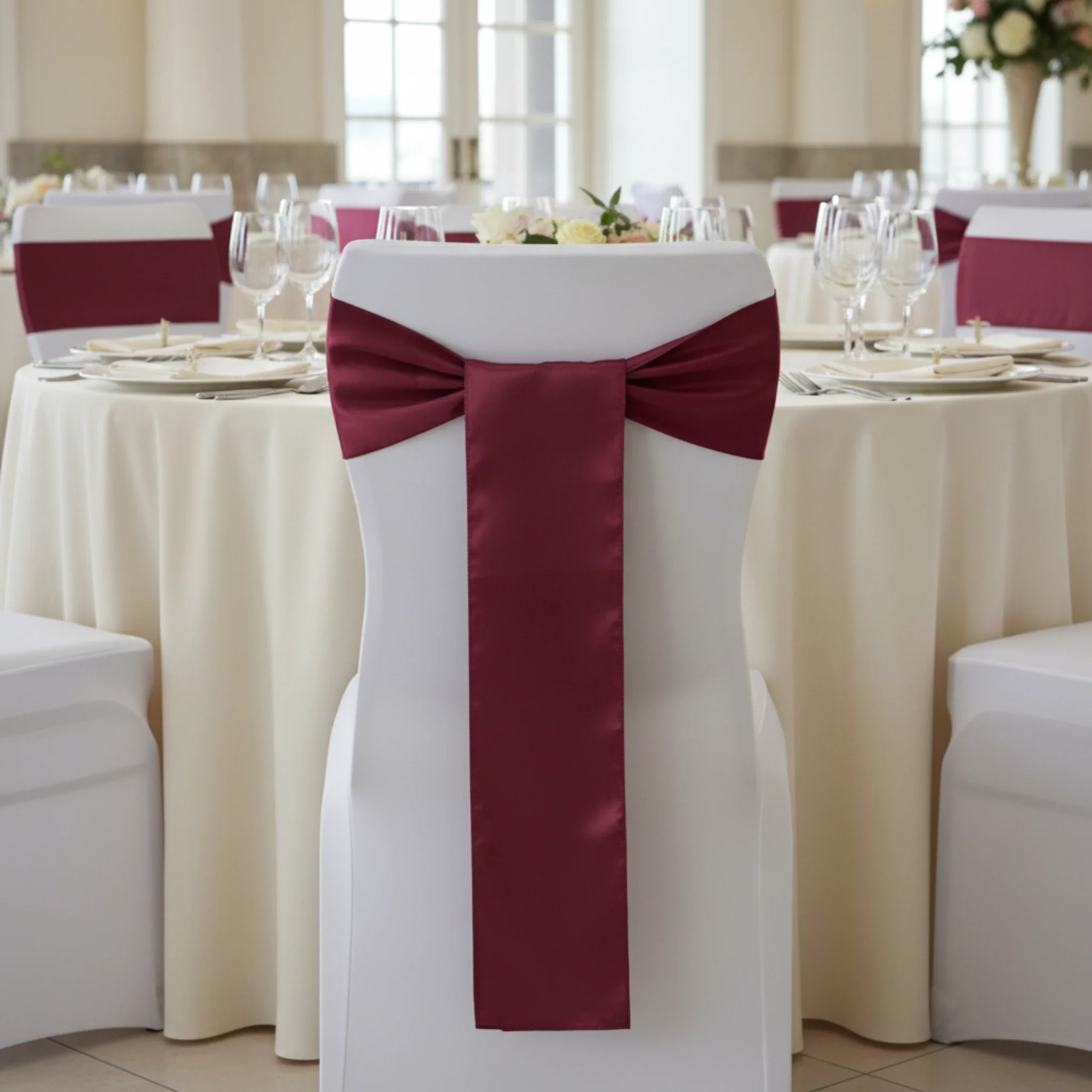 Standard Satin Chair Sash - Burgundy - Image 3