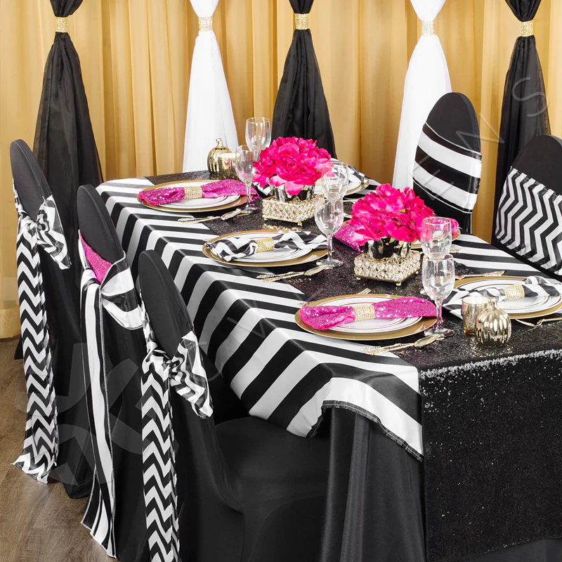 Stripe 54"x54" Satin Square Table Overlay - Black & White - Image 2