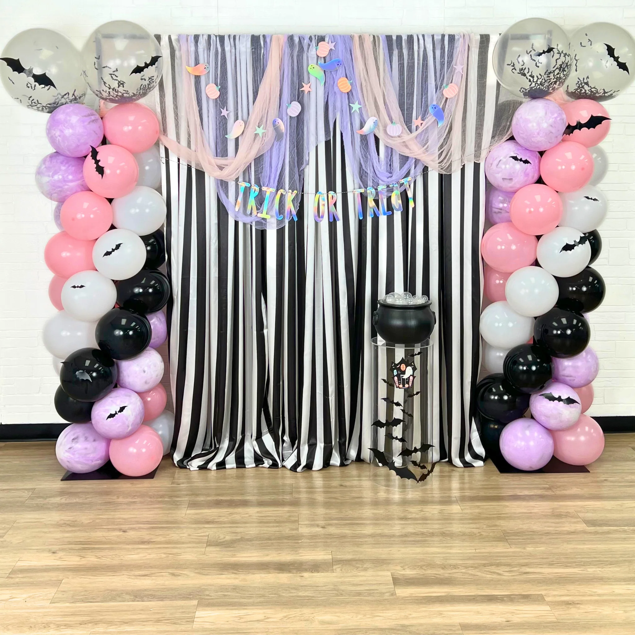 Stripe Satin 8ft H x 52"W Backdrop Panel/Drape - Black & White - Image 2