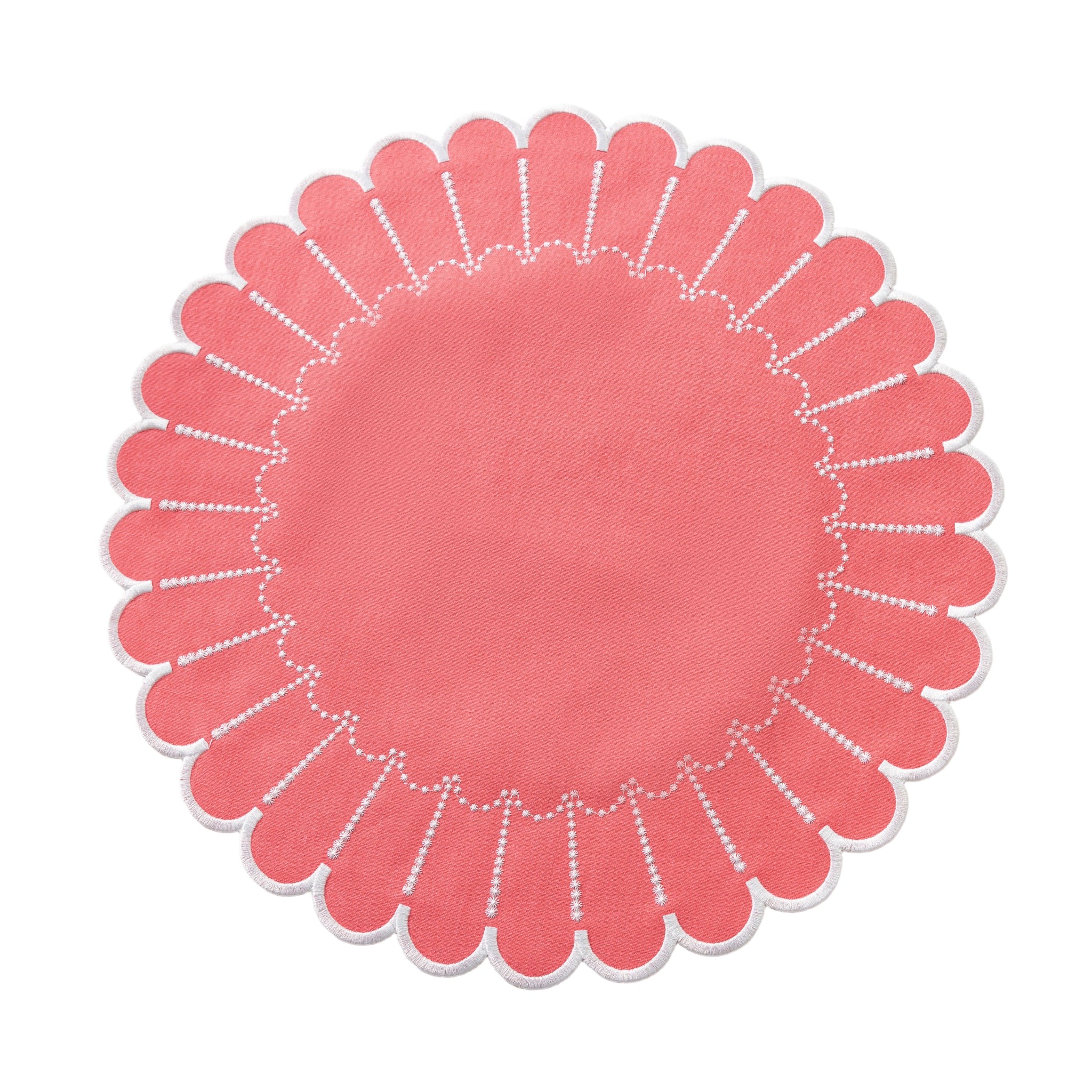 4pc/set Sunburst Edge Placemats - Coral/White Trim
