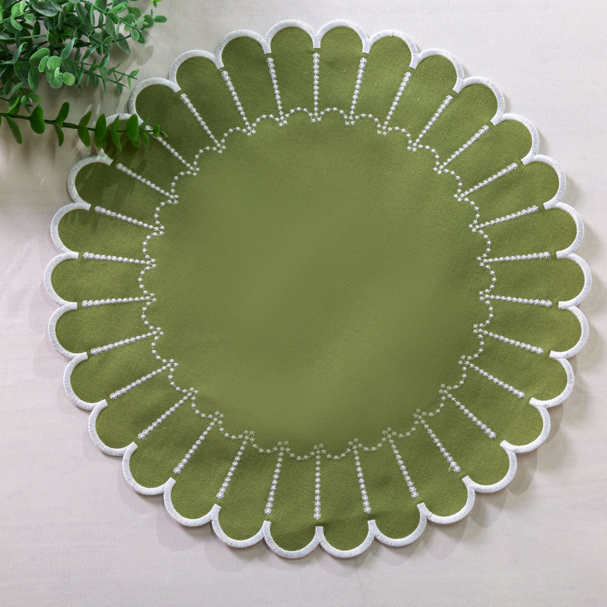 4pc/set Sunburst Edge Placemats - Olive Green/White Trim - Image 5