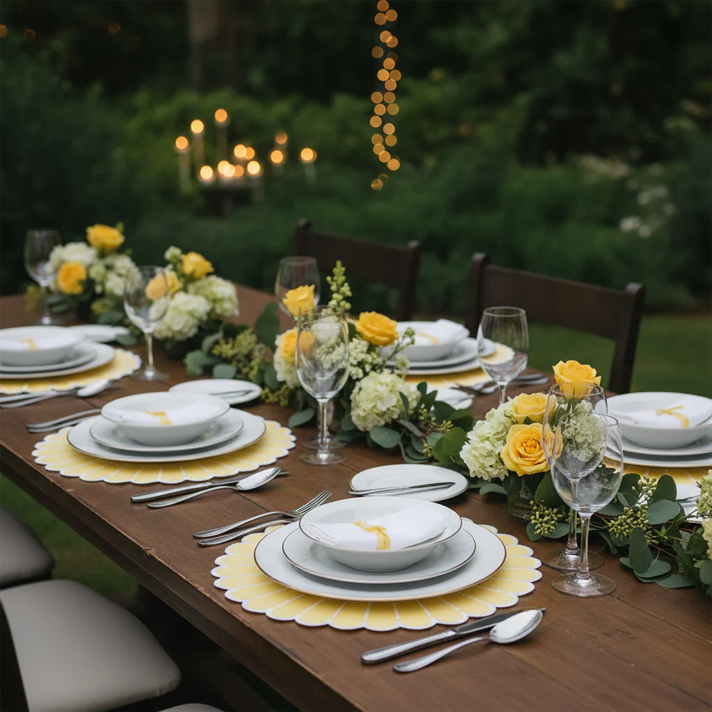 4pc/set Sunburst Edge Placemats - Pastel Yellow/White Trim - Image 4