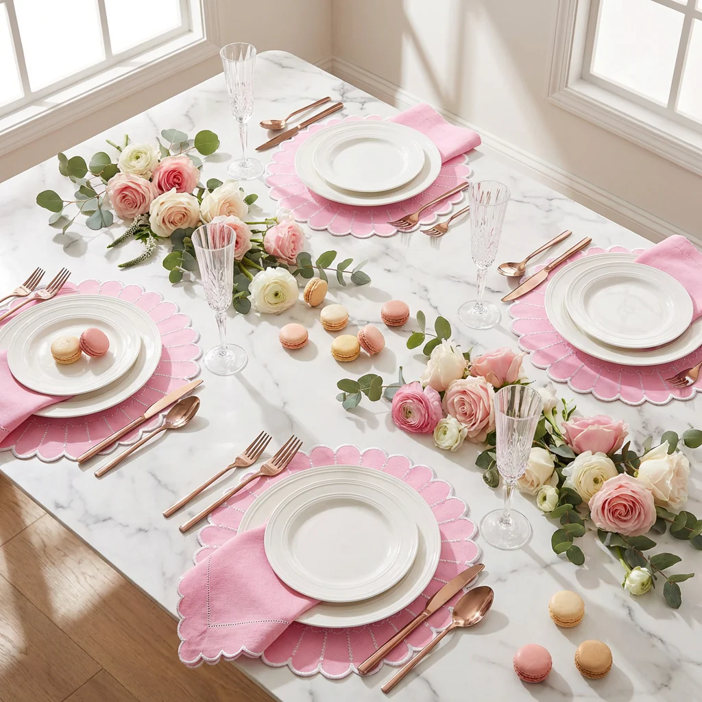 4pc/set Sunburst Edge Placemats - Pink/White Trim - Image 3