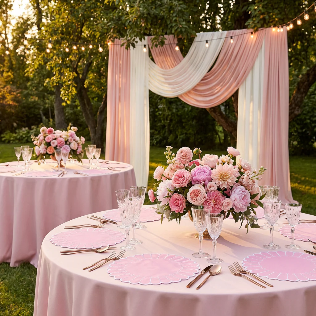 4pc/set Sunburst Edge Placemats - Pink/White Trim - Image 8