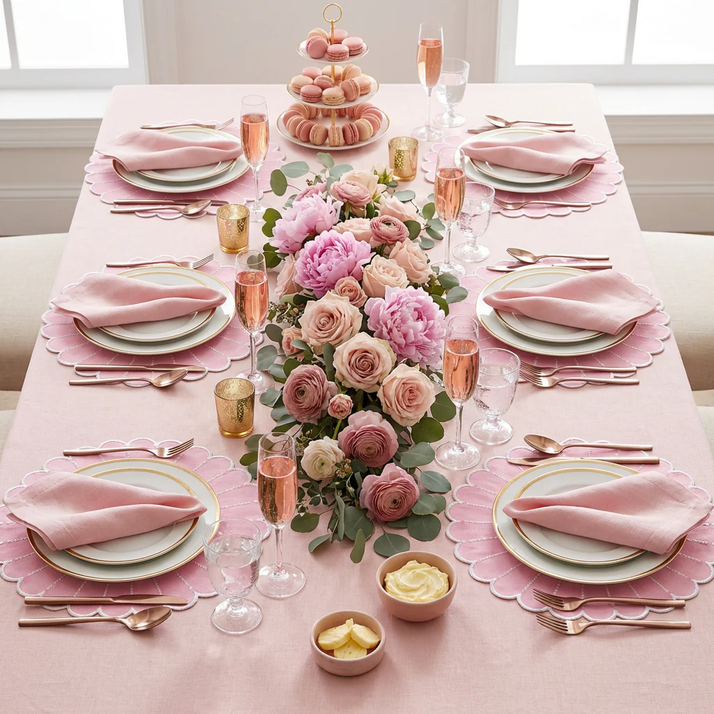4pc/set Sunburst Edge Placemats - Pink/White Trim - Image 9