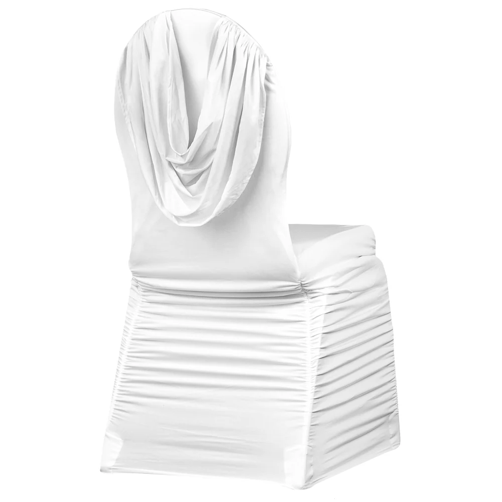 Swag Back Ruched Spandex Banquet Chair Cover - White