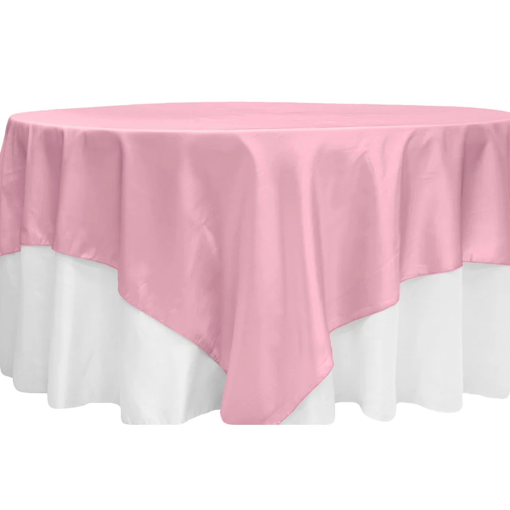 Taffeta Table Overlay Topper 90"x90" Square - Pink