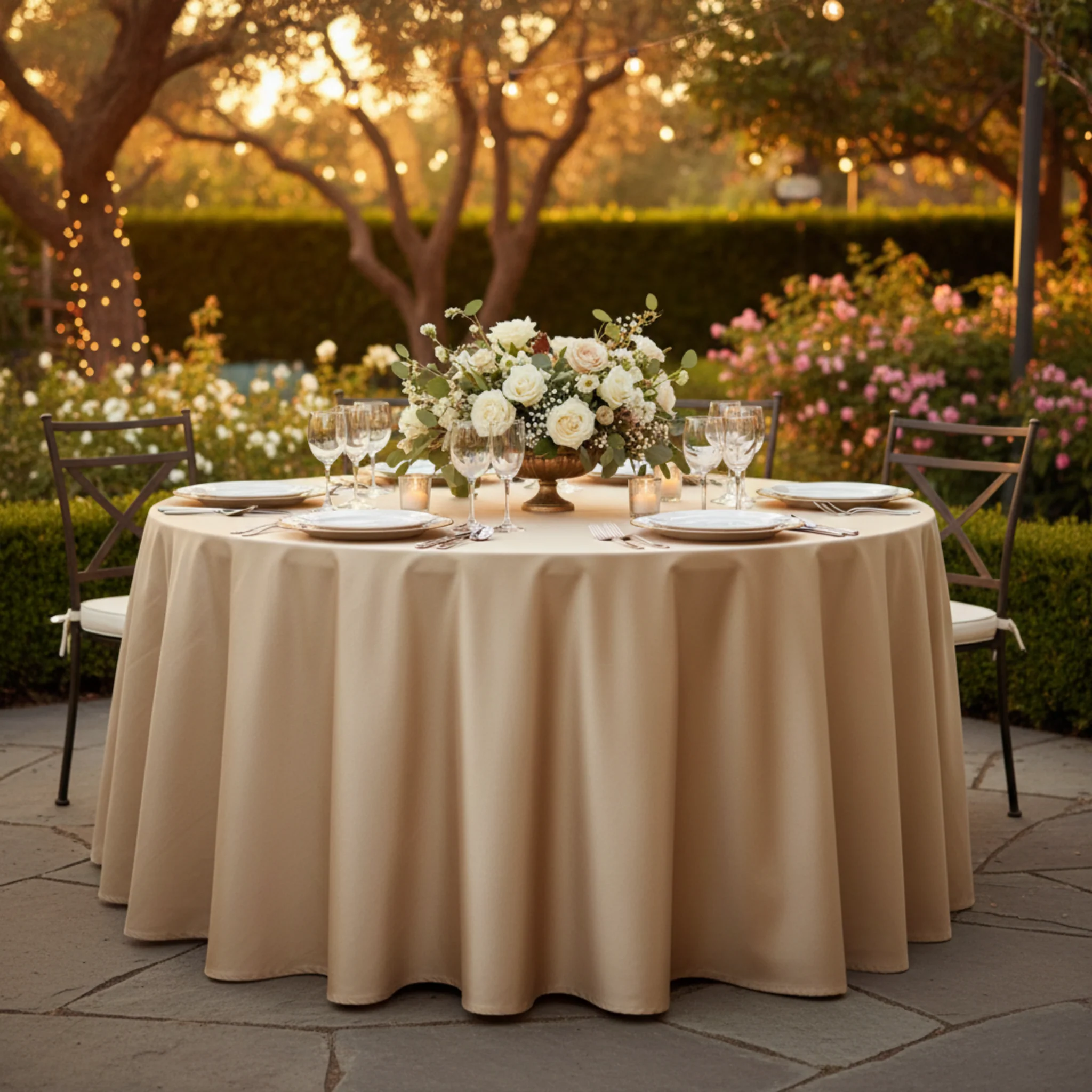Taffeta Tablecloth 120" Round - Champagne - Image 3