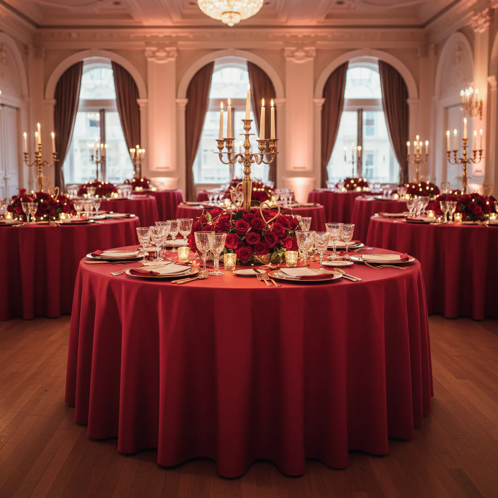 Taffeta Tablecloth 120" Round - Red - Image 3