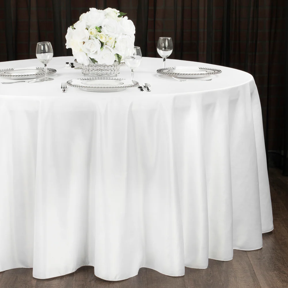 Taffeta Tablecloth 120" Round - White - Image 2