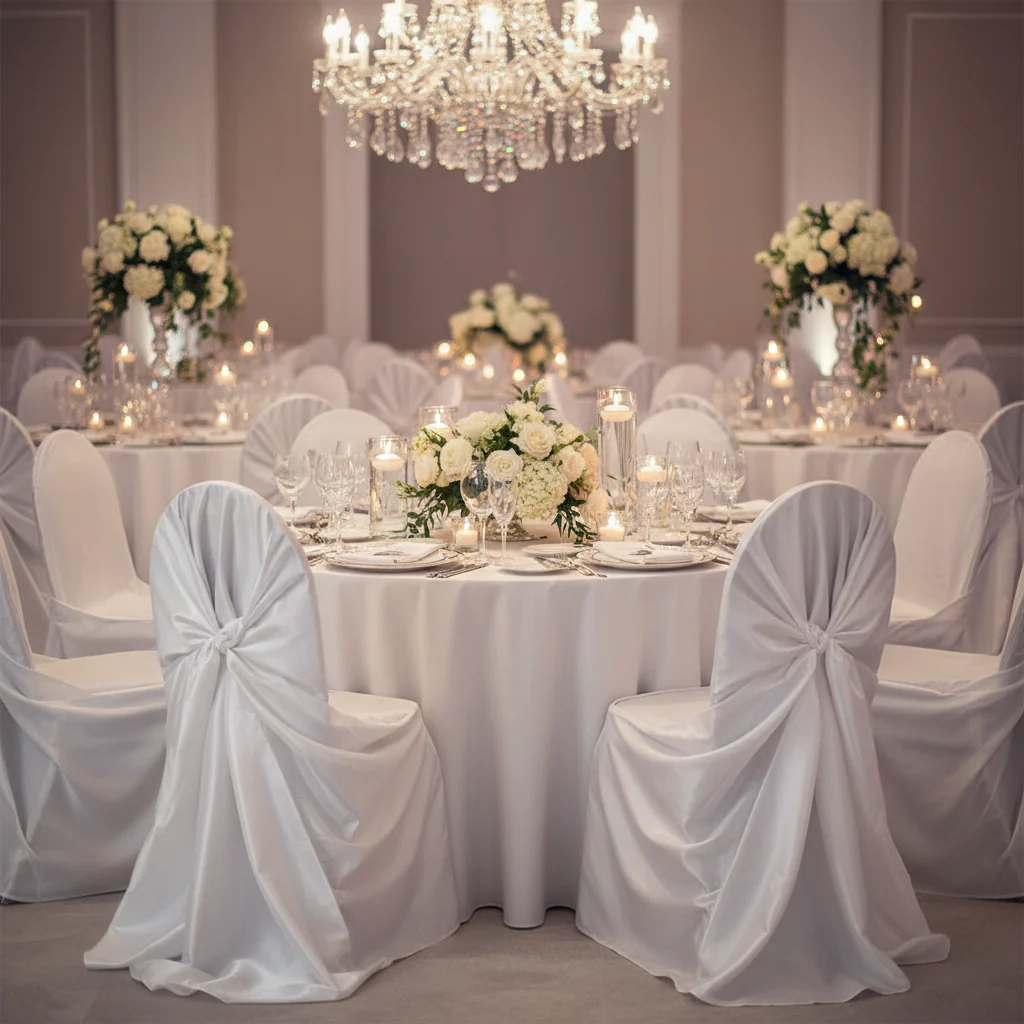Taffeta Universal Self Tie Chair Cover - White - Image 3
