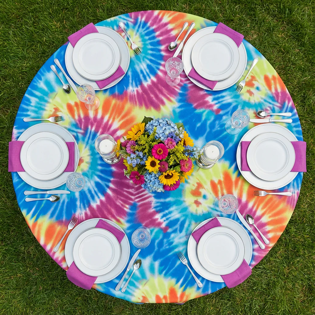 Tie-Dye Polyester 108" Round Tablecloth - Image 2