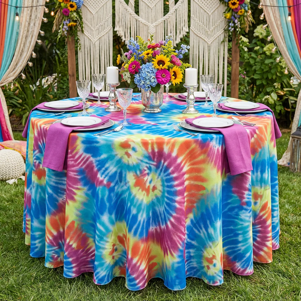 Tie-Dye Polyester 108" Round Tablecloth - Image 3
