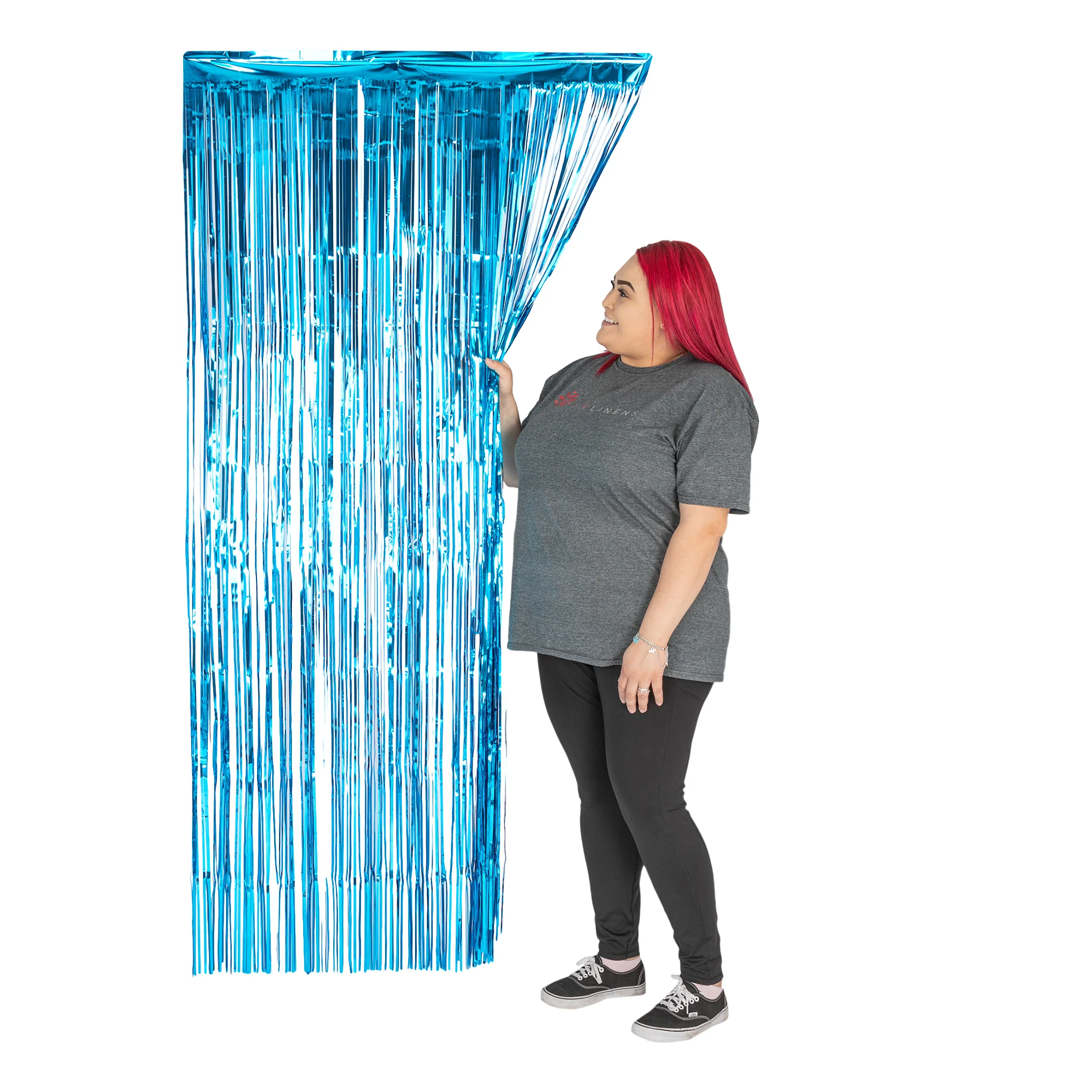 Turquoise Metallic Foil Fringe Backdrop Curtain 6.5 ft - Image 5