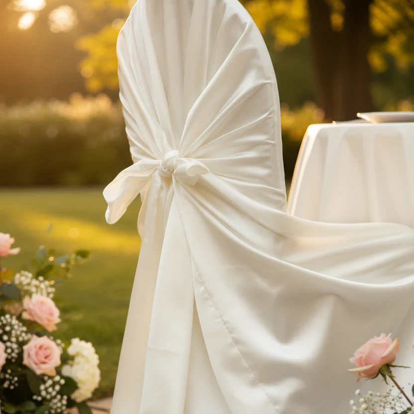 Universal Satin Self Tie Chair Cover - Ivory - Image 5