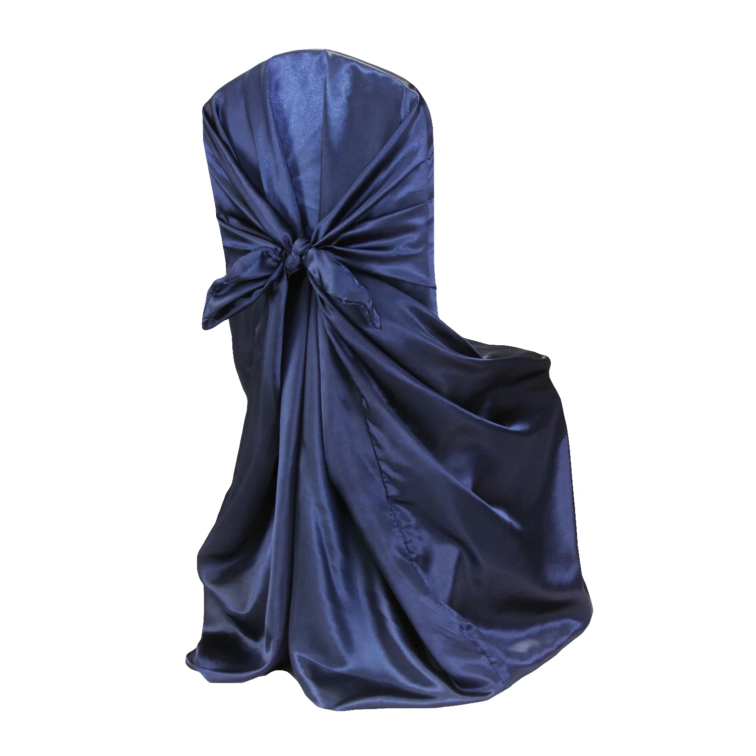 Universal Satin Self Tie Chair Cover - Navy Blue - Image 2