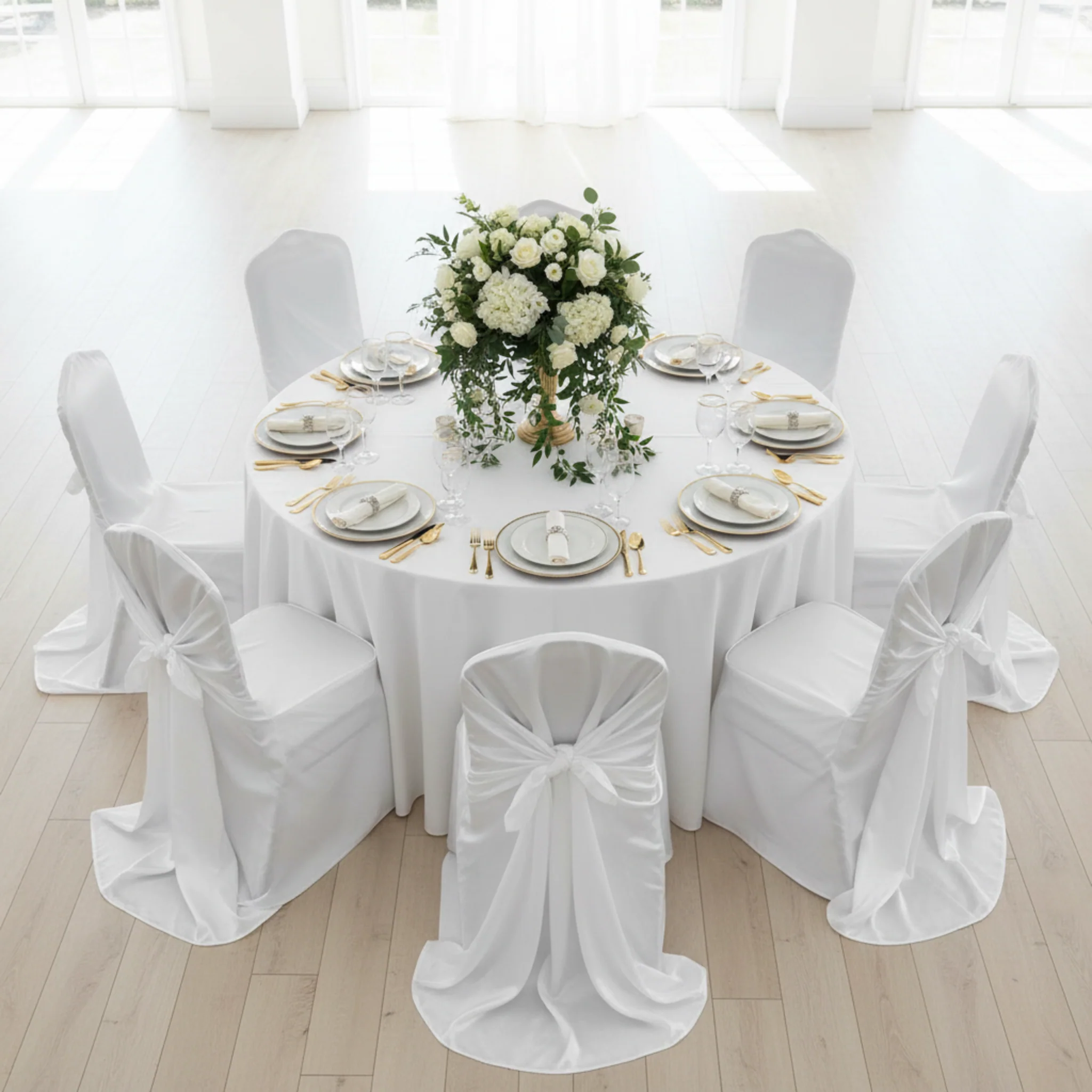 Universal Satin Self Tie Chair Cover - White - Image 7