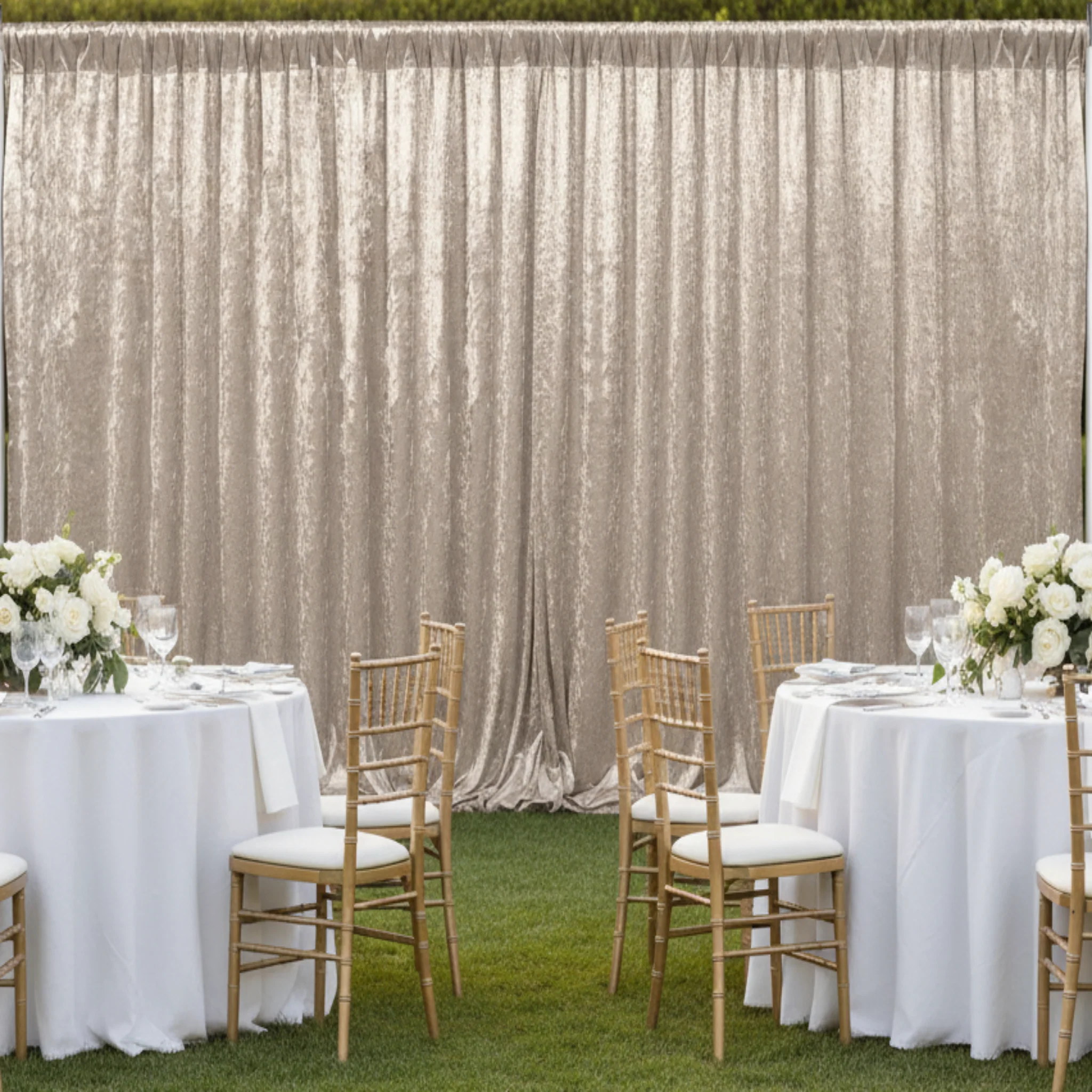 Velvet 10ft H x 52" W Drape/Backdrop Curtain Panel - Beige - Image 4