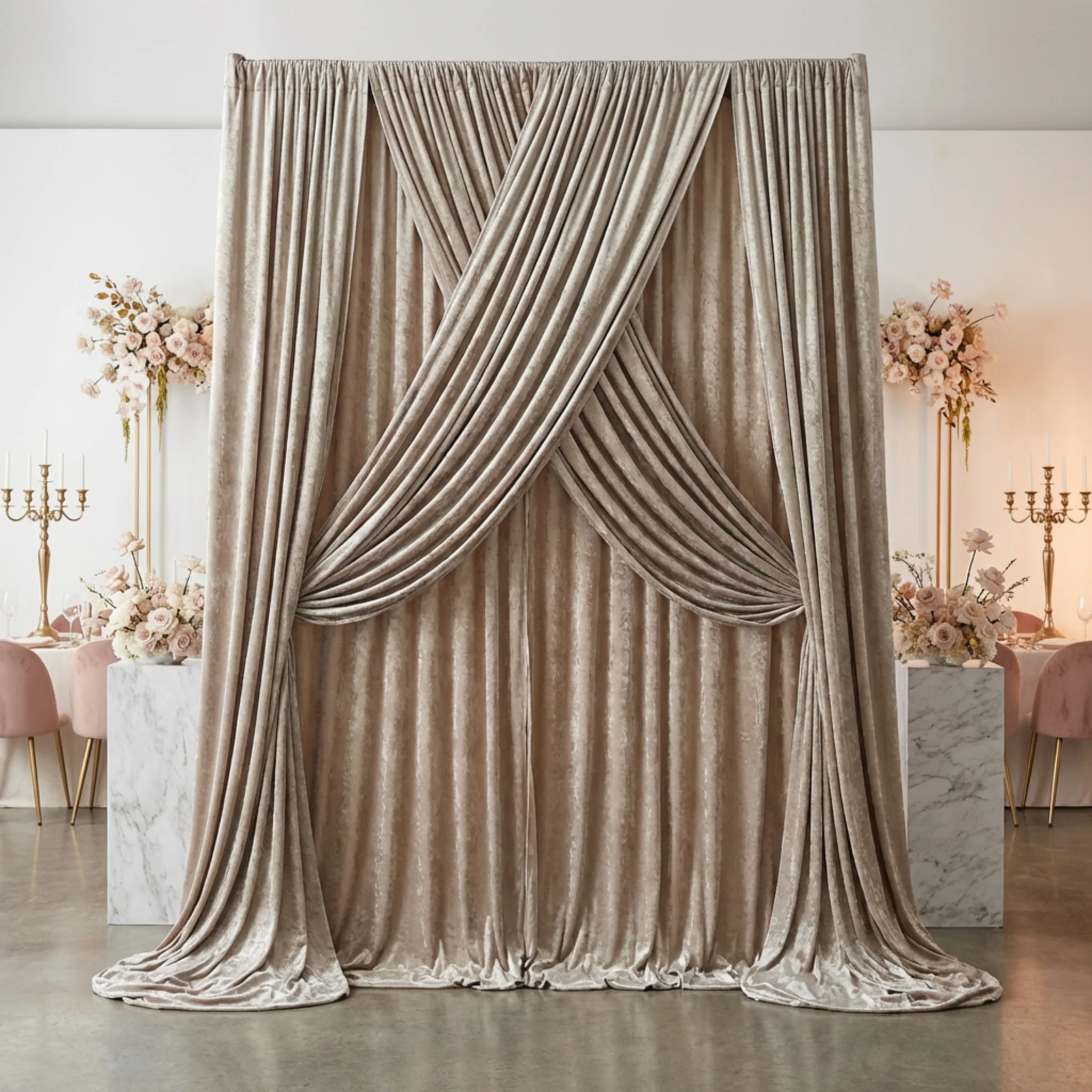 Velvet 10ft H x 52" W Drape/Backdrop Curtain Panel - Taupe - Image 6