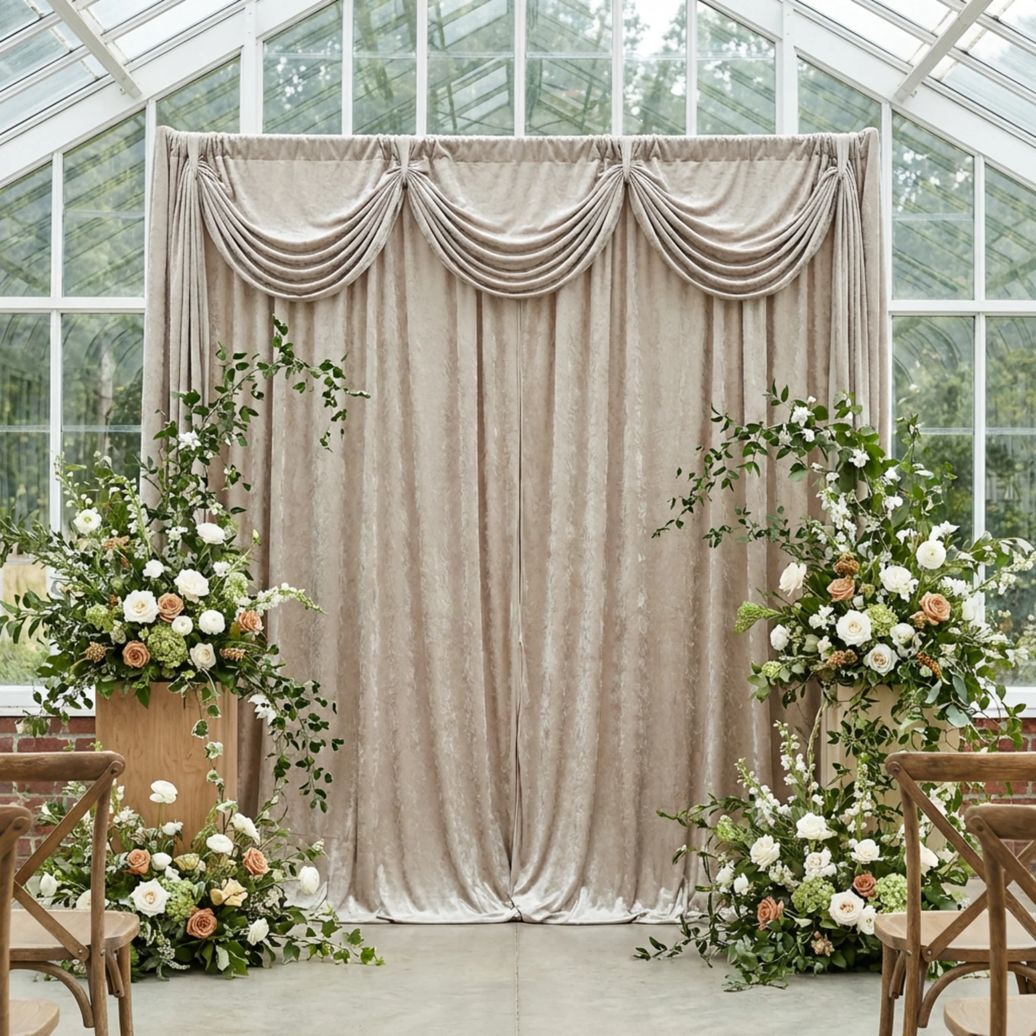 Velvet 10ft H x 52" W Drape/Backdrop Curtain Panel - Taupe - Image 7