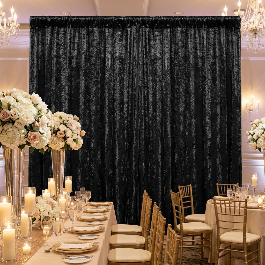 Velvet 10ft H x 52" W Drape/Backdrop Curtain Panel - Black - Image 2