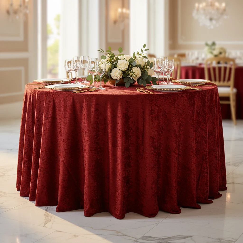 Velvet 120" Round Tablecloth - Apple Red - Image 4