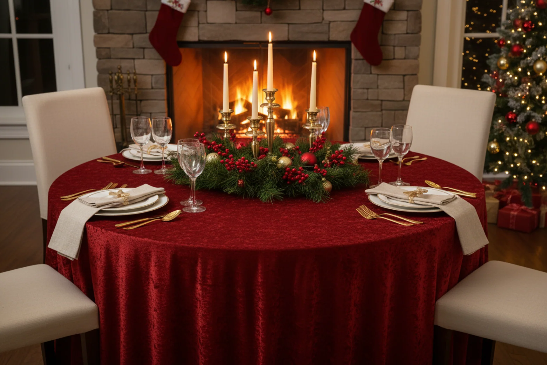 Velvet 120" Round Tablecloth - Apple Red - Image 7