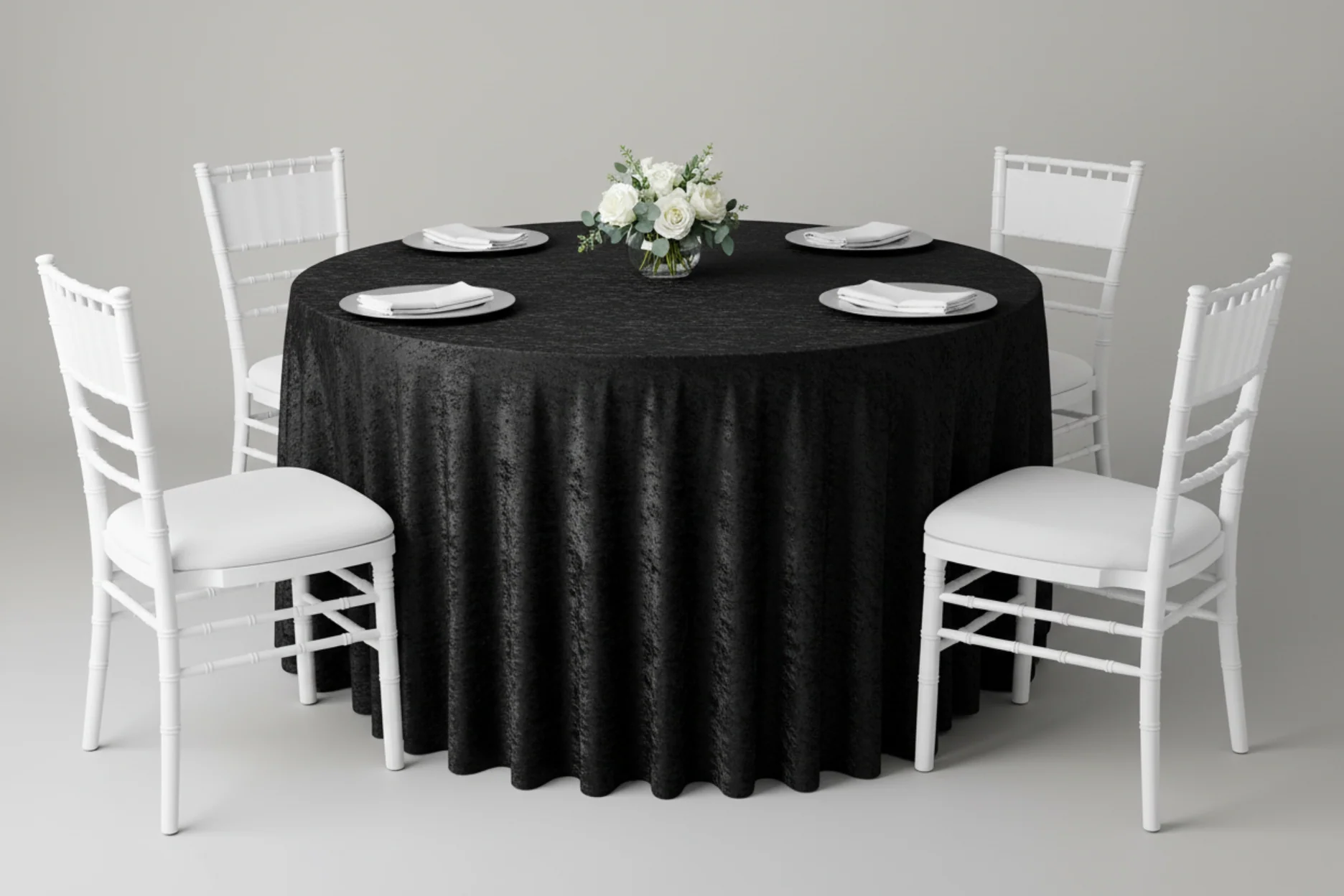 Velvet 120" Round Tablecloth - Black - Image 4