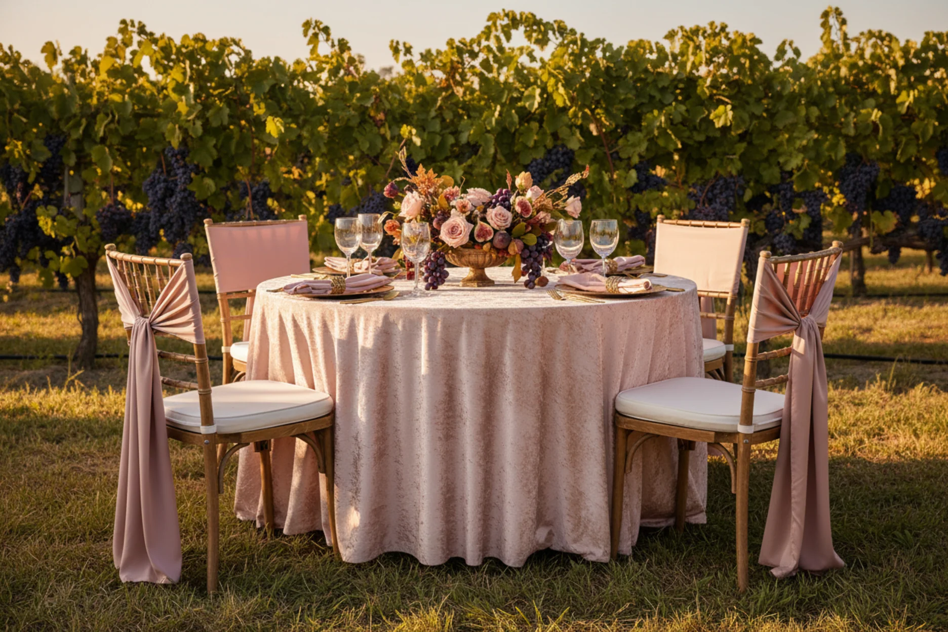 Velvet 120" Round Tablecloth - Blush/Rose Gold - Image 6