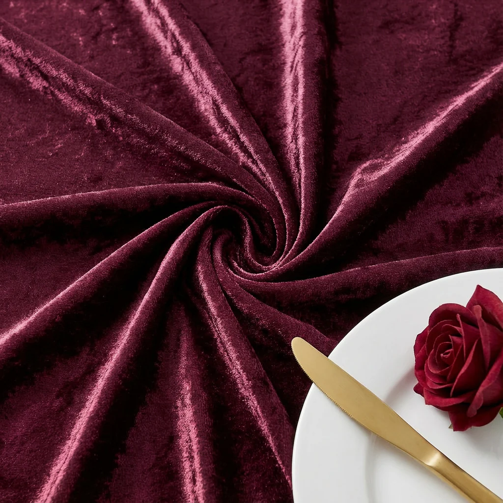 Velvet 120" Round Tablecloth - Burgundy - Image 4