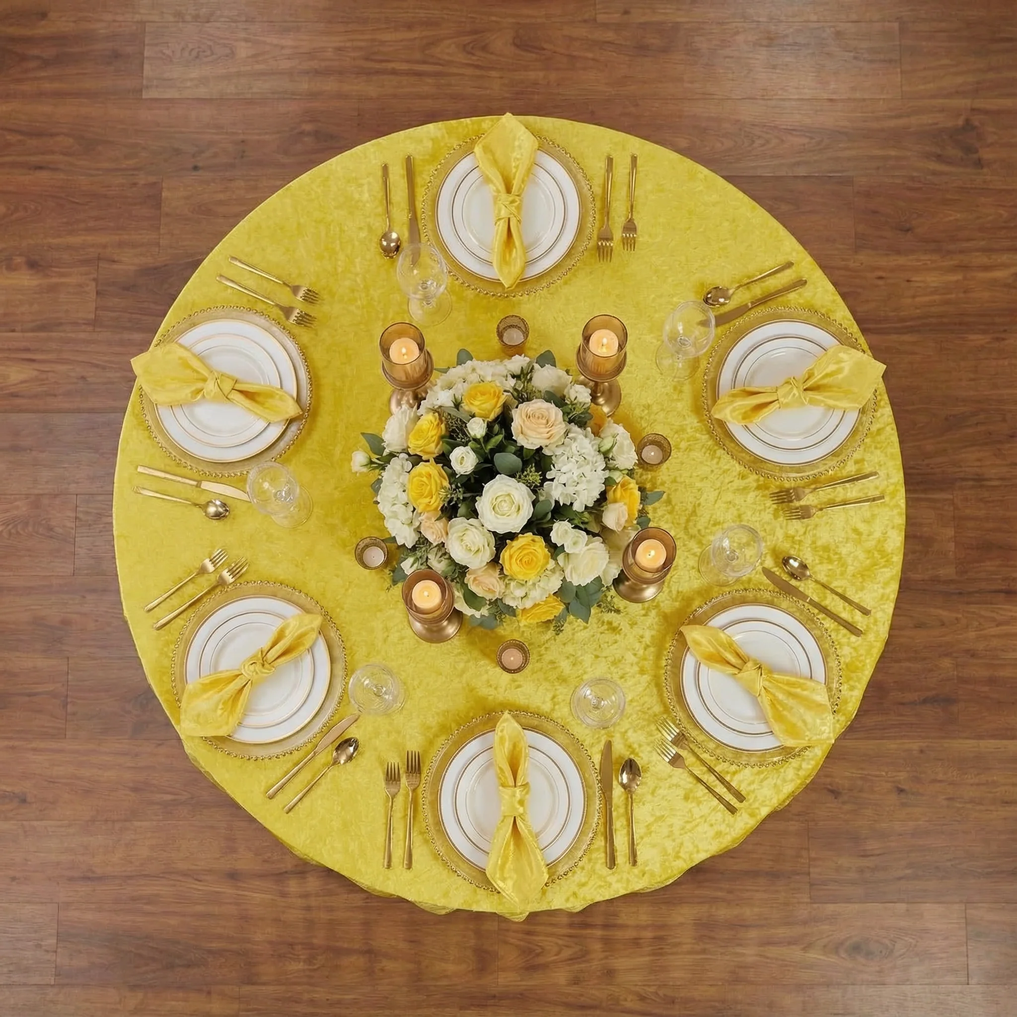 Velvet 120" Round Tablecloth - Canary Yellow - Image 3