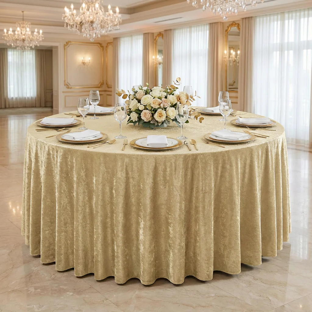 Velvet 120" Round Tablecloth - Champagne - Image 2