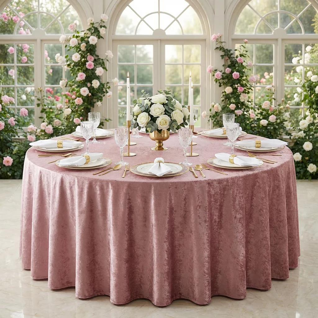Velvet 120" Round Tablecloth - Dusty Rose/Mauve - Image 2