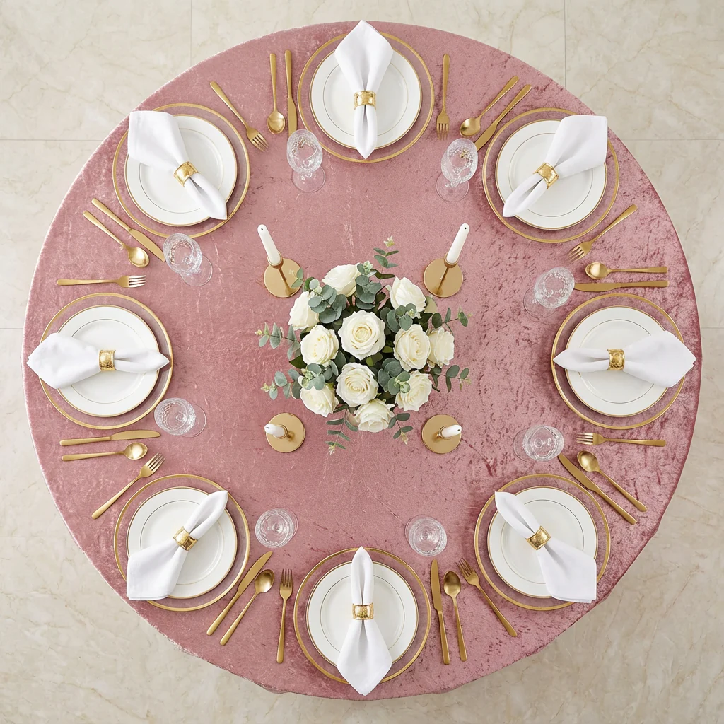 Velvet 120" Round Tablecloth - Dusty Rose/Mauve - Image 3